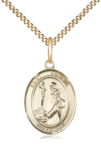 14kt Gold Filled Saint Dominic de Guzman Pendant on a 18 inch Gold Plate Light Curb chain