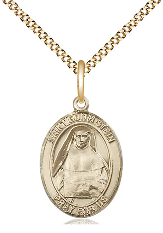 14kt Gold Filled Saint Edith Stein Pendant on a 18 inch Gold Plate Light Curb chain