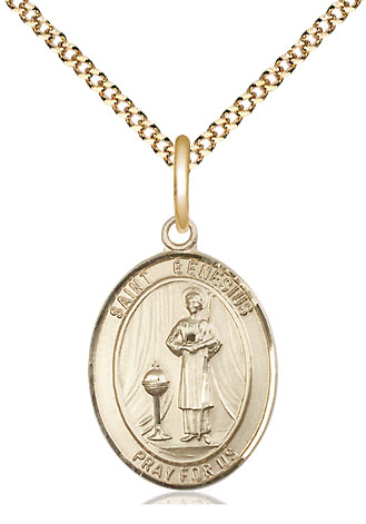 14kt Gold Filled Saint Genesius of Rome Pendant on a 18 inch Gold Plate Light Curb chain