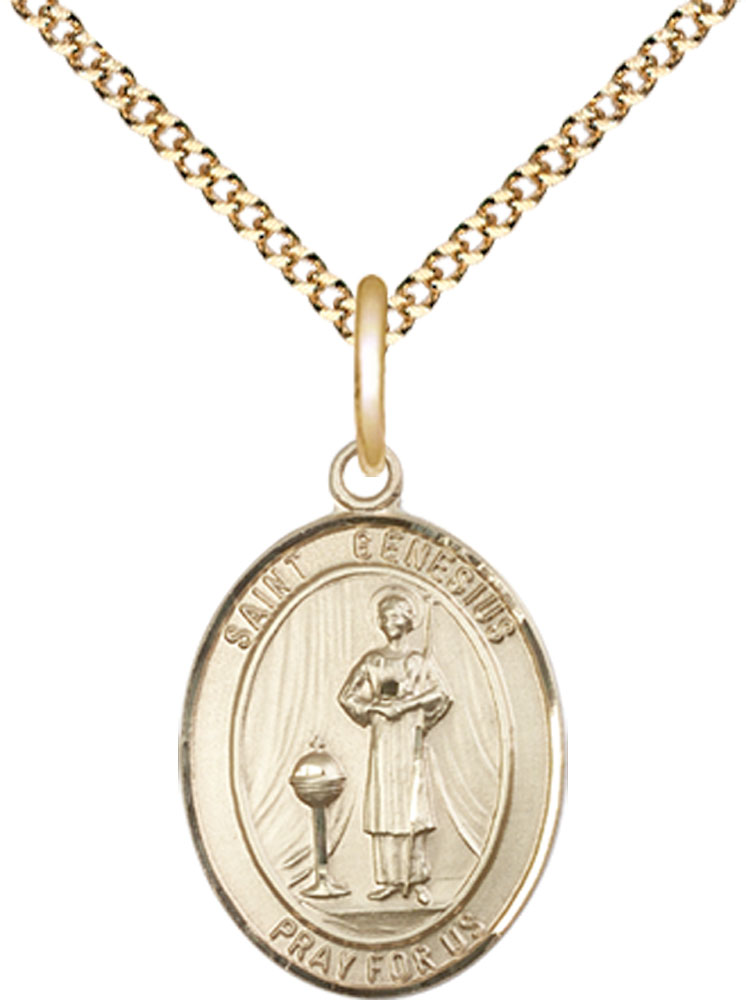 14kt Gold Filled Saint Genesius of Rome Pendant on a 18 inch Gold Plate Light Curb chain