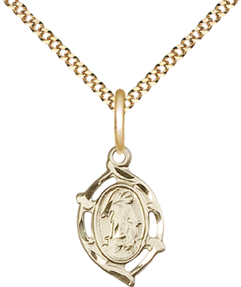 14kt Gold Filled Guardian Angel Pendant on a 18 inch Gold Plate Light Curb chain