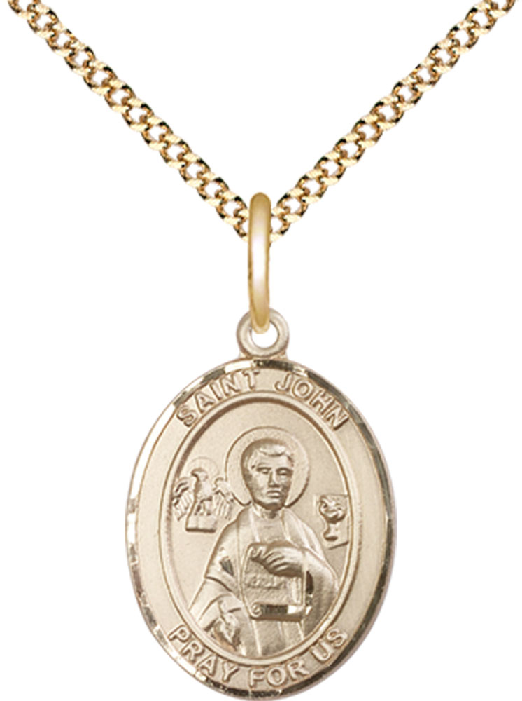 14kt Gold Filled Saint John the Apostle Pendant on a 18 inch Gold Plate Light Curb chain
