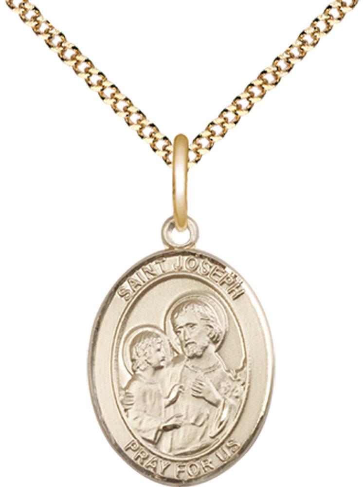 14kt Gold Filled Saint Joseph Pendant on a 18 inch Gold Plate Light Curb chain