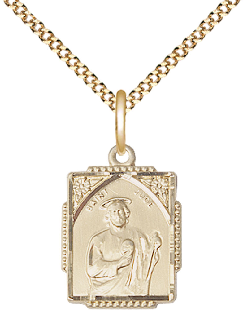 14kt Gold Filled Saint Jude Pendant on a 18 inch Gold Plate Light Curb chain
