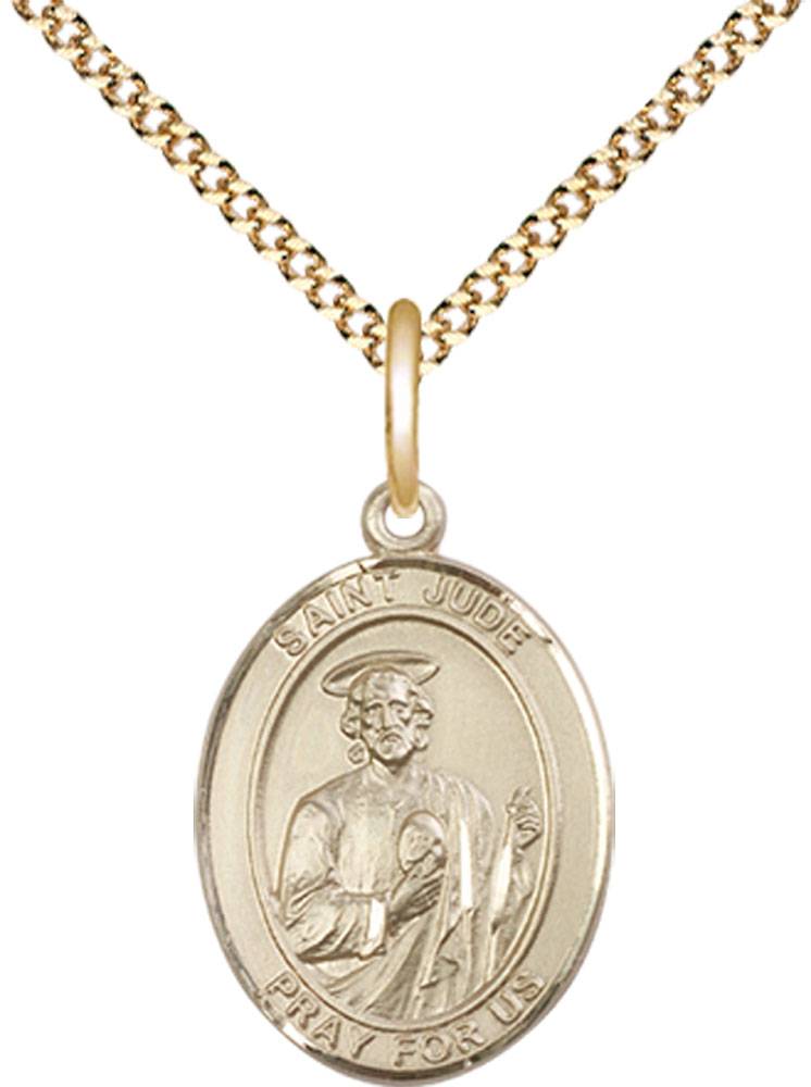 14kt Gold Filled Saint Jude Pendant on a 18 inch Gold Plate Light Curb chain