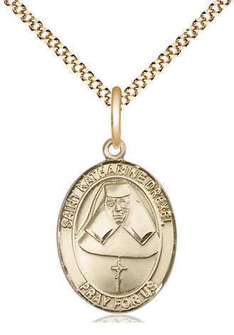 14kt Gold Filled Saint Katharine Drexel Pendant on a 18 inch Gold Plate Light Curb chain