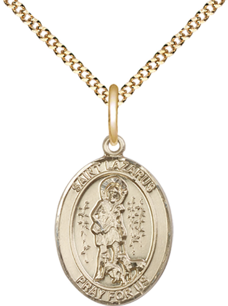 14kt Gold Filled Saint Lazarus Pendant on a 18 inch Gold Plate Light Curb chain