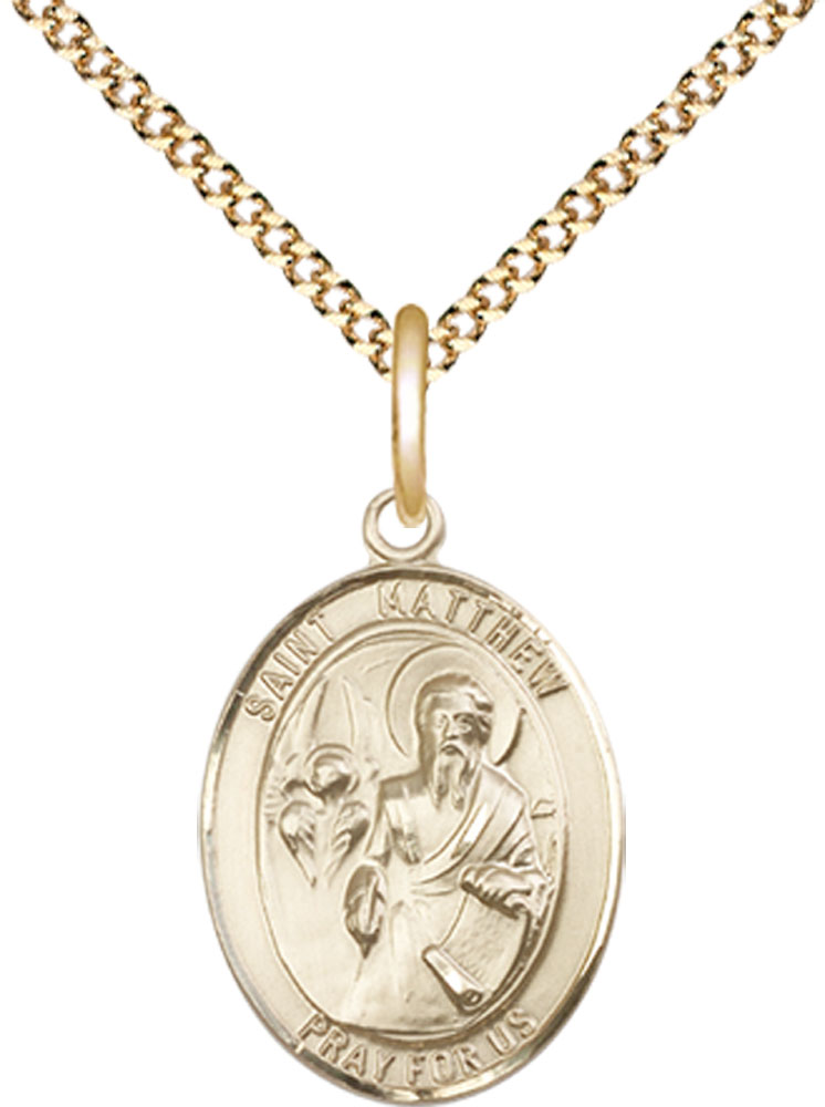 14kt Gold Filled Saint Matthew the Apostle Pendant on a 18 inch Gold Plate Light Curb chain