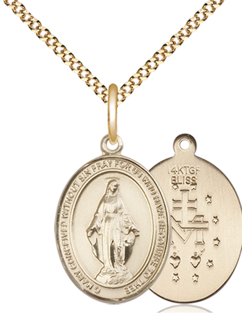 14kt Gold Filled Miraculous Pendant on a 18 inch Gold Plate Light Curb chain