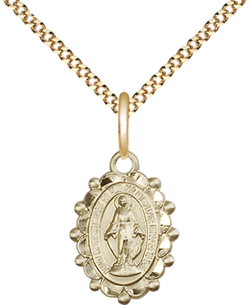14kt Gold Filled Miraculous Pendant on a 18 inch Gold Plate Light Curb chain
