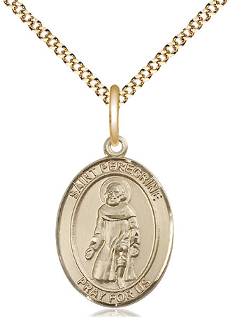 14kt Gold Filled Saint Peregrine Laziosi Pendant on a 18 inch Gold Plate Light Curb chain