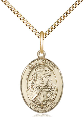 14kt Gold Filled Saint Sarah Pendant on a 18 inch Gold Plate Light Curb chain