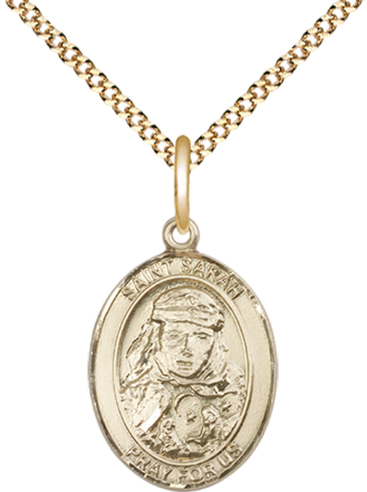 14kt Gold Filled Saint Sarah Pendant on a 18 inch Gold Plate Light Curb chain