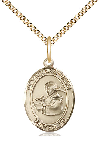 14kt Gold Filled Saint Thomas Aquinas Pendant on a 18 inch Gold Plate Light Curb chain