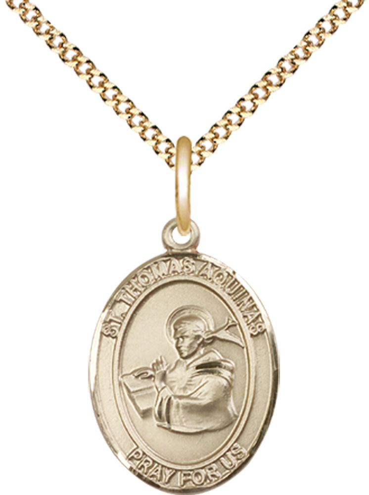 14kt Gold Filled Saint Thomas Aquinas Pendant on a 18 inch Gold Plate Light Curb chain
