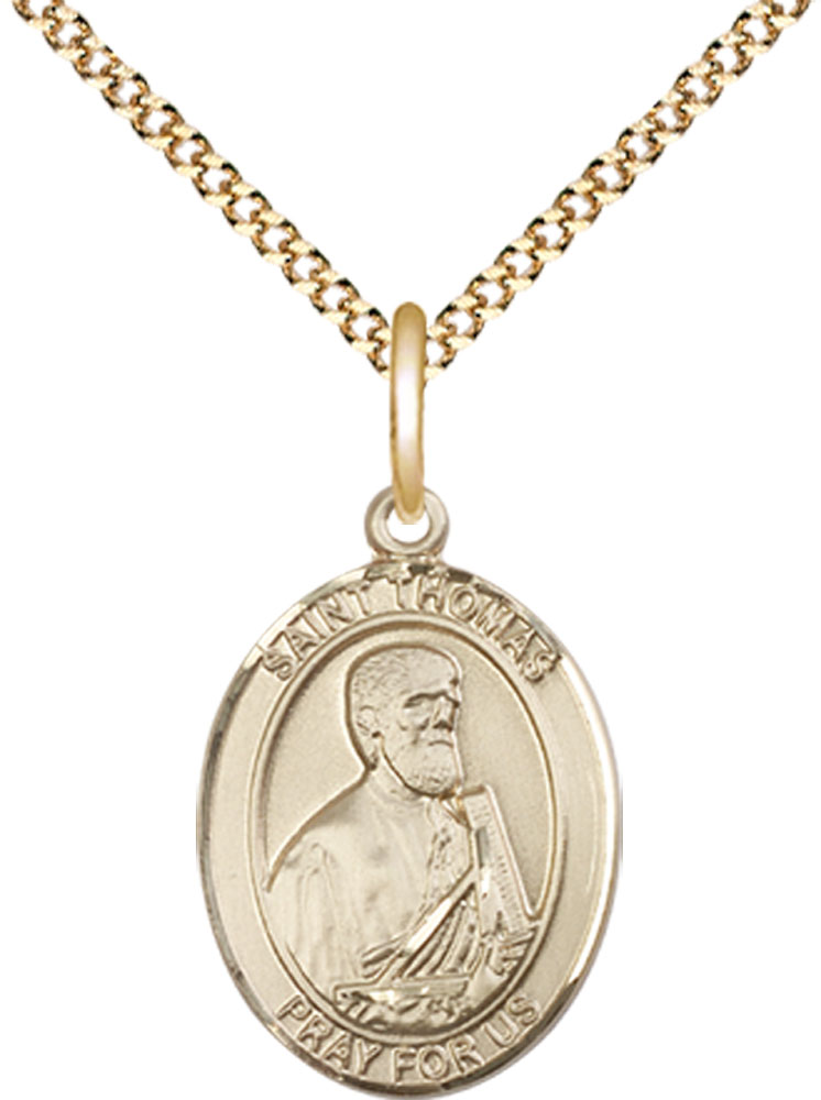 14kt Gold Filled Saint Thomas the Apostle Pendant on a 18 inch Gold Plate Light Curb chain