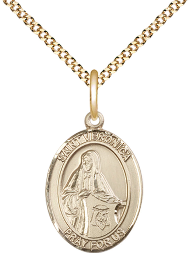 14kt Gold Filled Saint Veronica Pendant on a 18 inch Gold Plate Light Curb chain