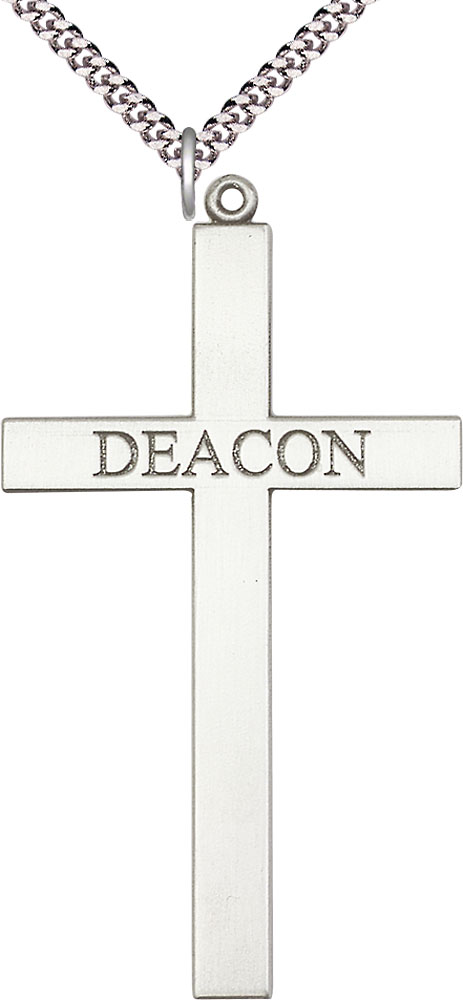 Sterling Silver Deacon Cross Pendant on a 24 inch Light Rhodium Heavy Curb chain
