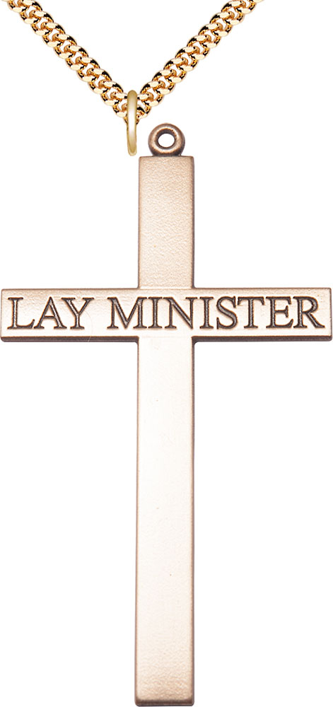 14kt Gold Filled Lay Minister Cross Pendant on a 24 inch Gold Plate Heavy Curb chain
