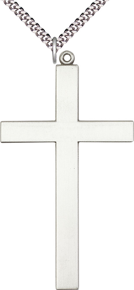Sterling Silver Cross Pendant on a 24 inch Light Rhodium Heavy Curb chain