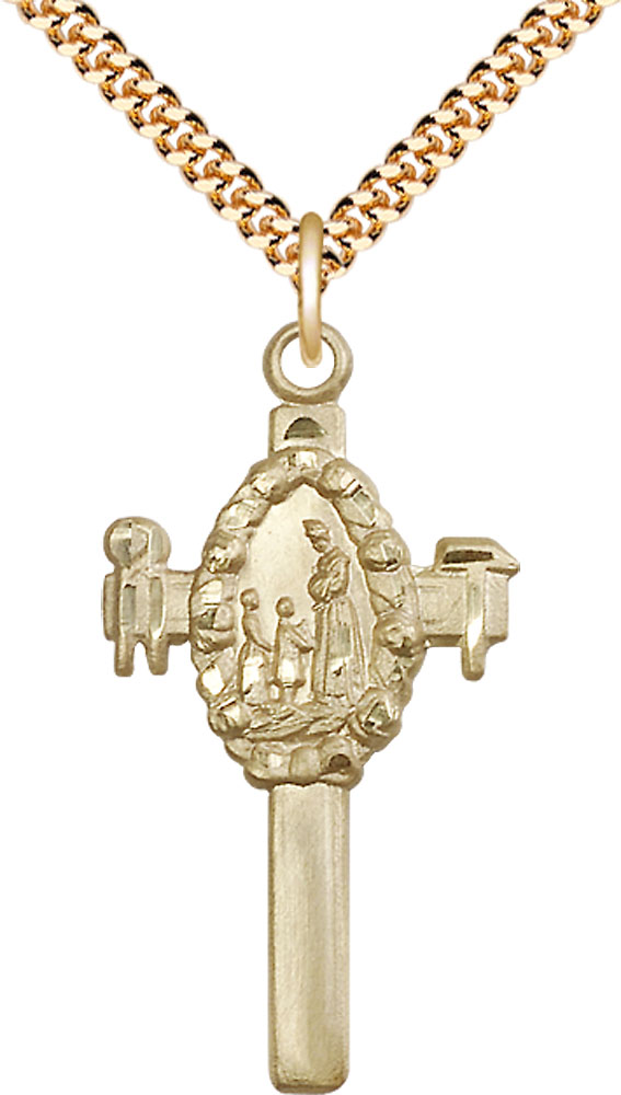 14kt Gold Filled Cross Pendant on a 24 inch Gold Plate Heavy Curb chain