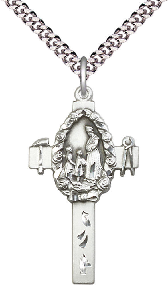 Sterling Silver Cross Pendant on a 24 inch Light Rhodium Heavy Curb chain