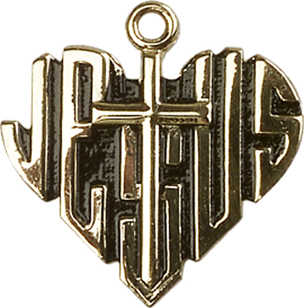 14kt Gold Heart of Jesus w/Cross Medal