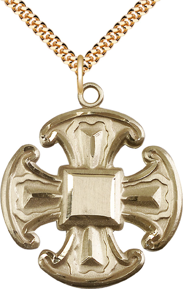 14kt Gold Filled Cross Pendant on a 24 inch Gold Plate Heavy Curb chain