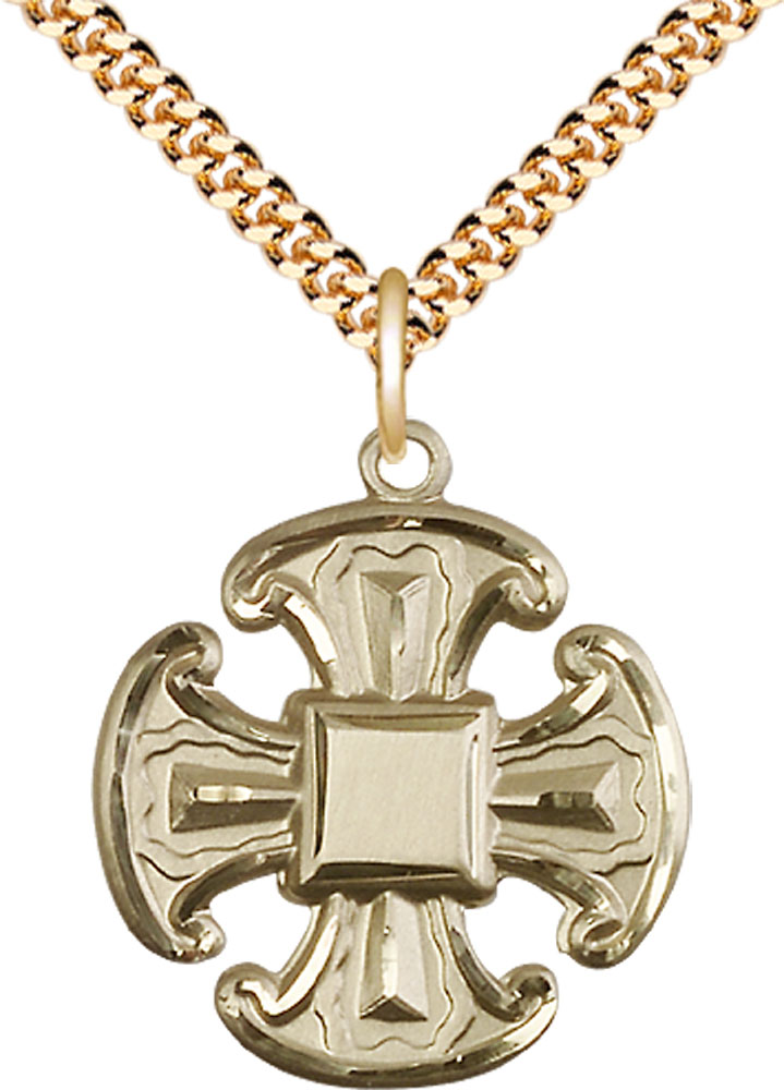 14kt Gold Filled Cross Pendant on a 24 inch Gold Plate Heavy Curb chain