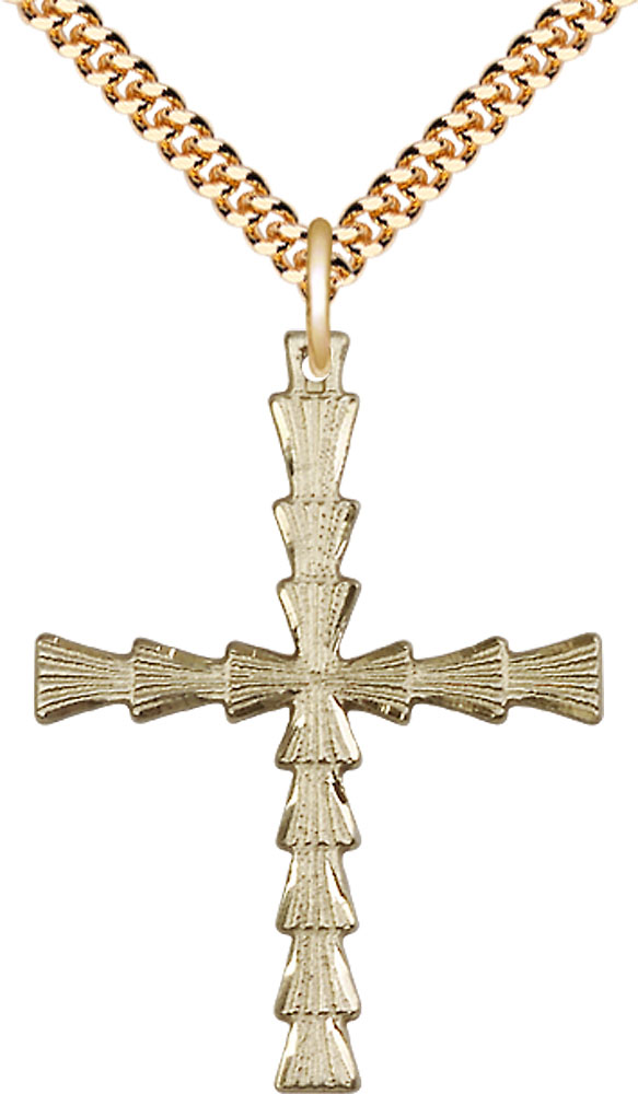 14kt Gold Filled Cross Pendant on a 24 inch Gold Plate Heavy Curb chain