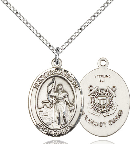 Sterling Silver Saint Joan of Arc  Coast Guard Pendant on a 18 inch Sterling Silver Light Curb chain