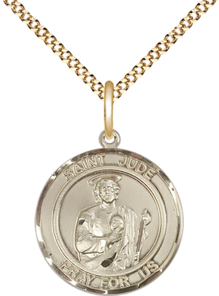 14kt Gold Filled Saint Jude Pendant on a 18 inch Gold Plate Light Curb chain