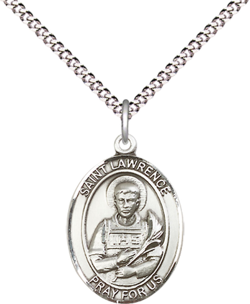 Sterling Silver Saint Lawrence Pendant on a 18 inch Light Rhodium Light Curb chain