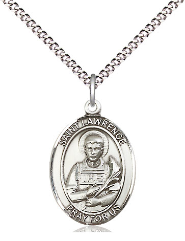 Sterling Silver Saint Lawrence Pendant on a 18 inch Light Rhodium Light Curb chain