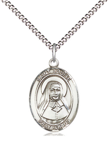 Sterling Silver Saint Louise de Marillac Pendant on a 18 inch Light Rhodium Light Curb chain