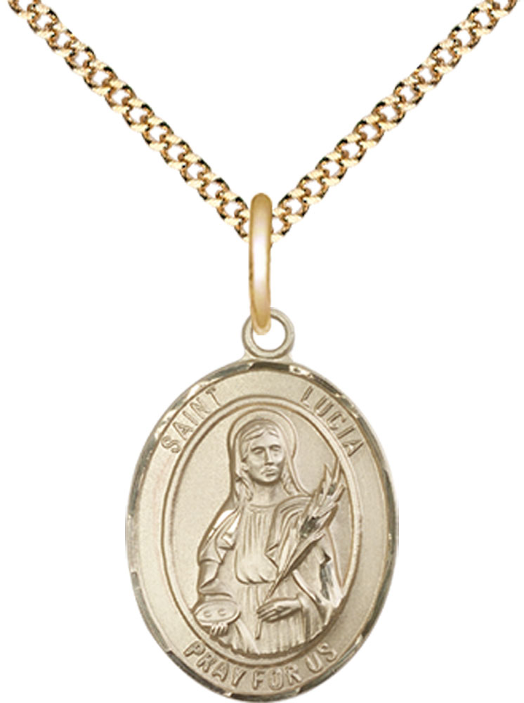 14kt Gold Filled Saint Lucia of Syracuse Pendant on a 18 inch Gold Plate Light Curb chain