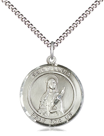 Sterling Silver Saint Lucia of Syracuse Pendant on a 18 inch Light Rhodium Light Curb chain