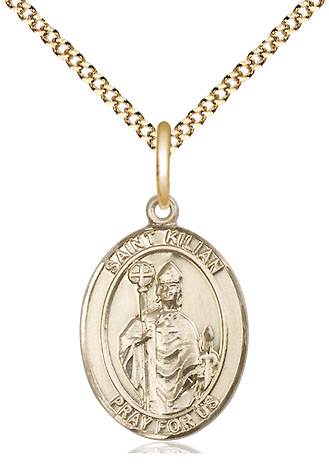 14kt Gold Filled Saint Kilian Pendant on a 18 inch Gold Plate Light Curb chain