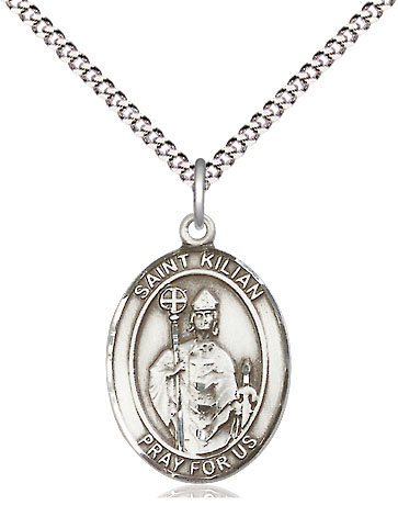 Sterling Silver Saint Kilian Pendant on a 18 inch Light Rhodium Light Curb chain