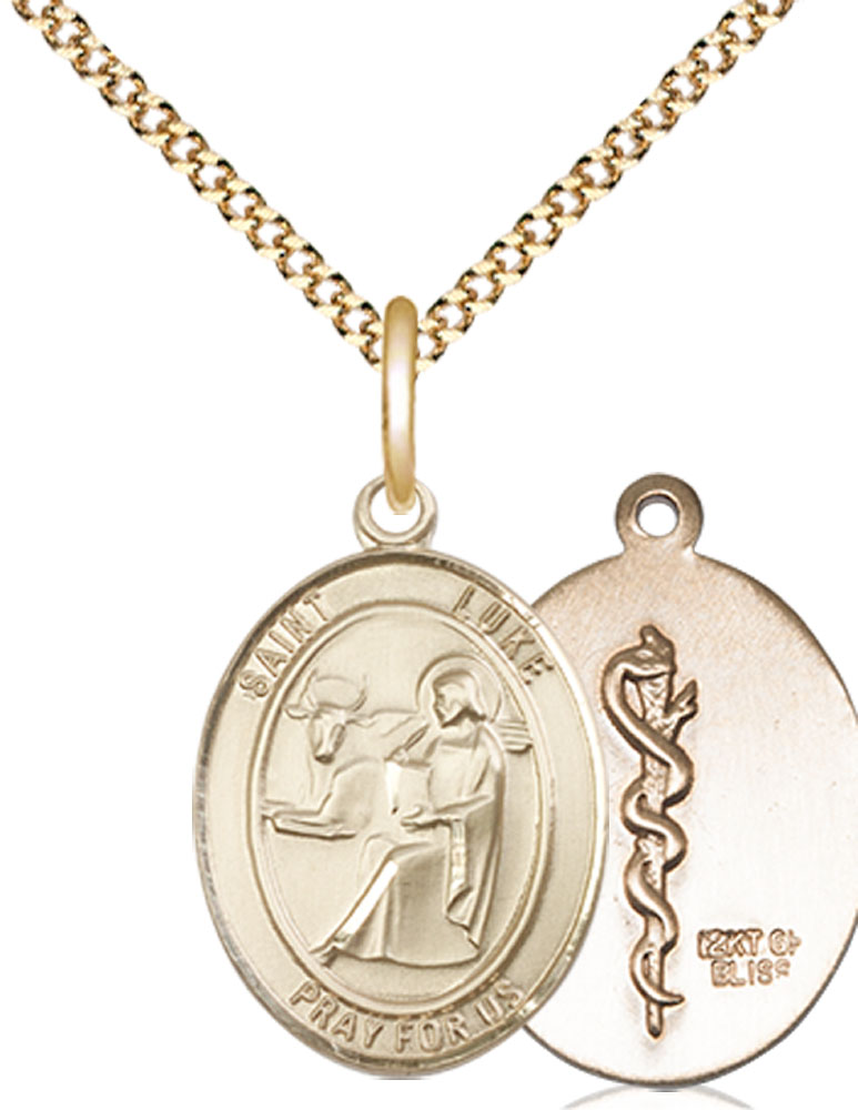 14kt Gold Filled Saint Luke the Apostle Doctor Pendant on a 18 inch Gold Plate Light Curb chain