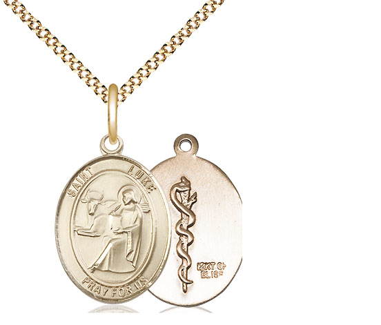 14kt Gold Filled Saint Luke the Apostle Doctor Pendant on a 18 inch Gold Plate Light Curb chain