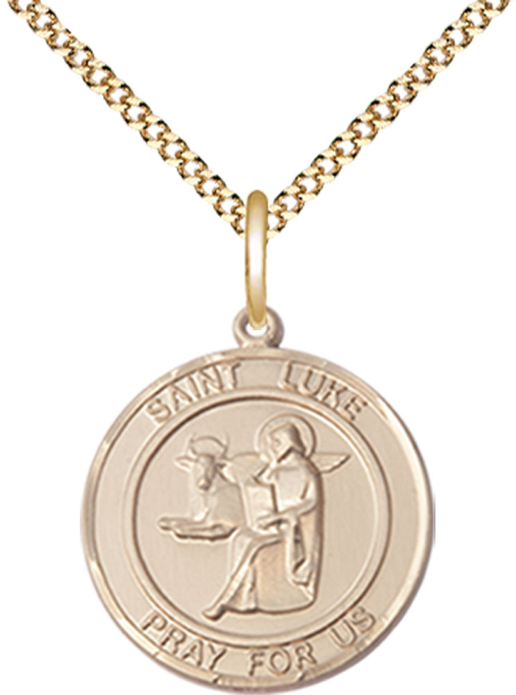 14kt Gold Filled Saint Luke the Apostle Pendant on a 18 inch Gold Plate Light Curb chain