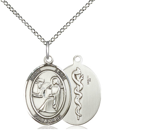 Sterling Silver Saint Luke the Apostle Doctor Pendant on a 18 inch Sterling Silver Light Curb chain