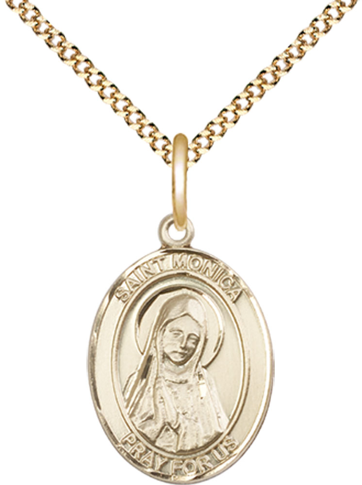 14kt Gold Filled Saint Monica Pendant on a 18 inch Gold Plate Light Curb chain