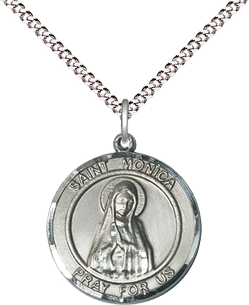 Sterling Silver Saint Monica Pendant on a 18 inch Light Rhodium Light Curb chain