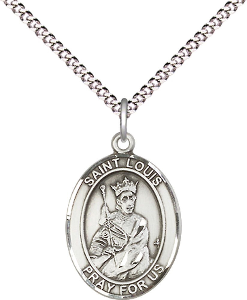 Sterling Silver Saint Louis Pendant on a 18 inch Light Rhodium Light Curb chain