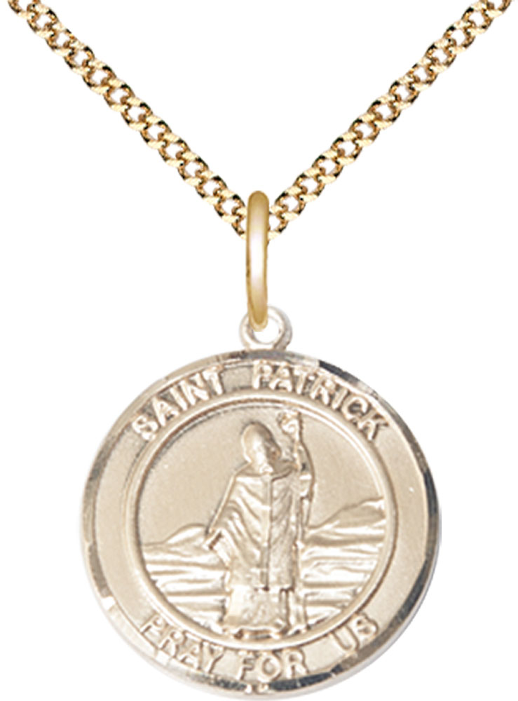 14kt Gold Filled Saint Patrick Pendant on a 18 inch Gold Plate Light Curb chain