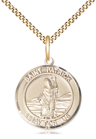 14kt Gold Filled Saint Patrick Pendant on a 18 inch Gold Plate Light Curb chain
