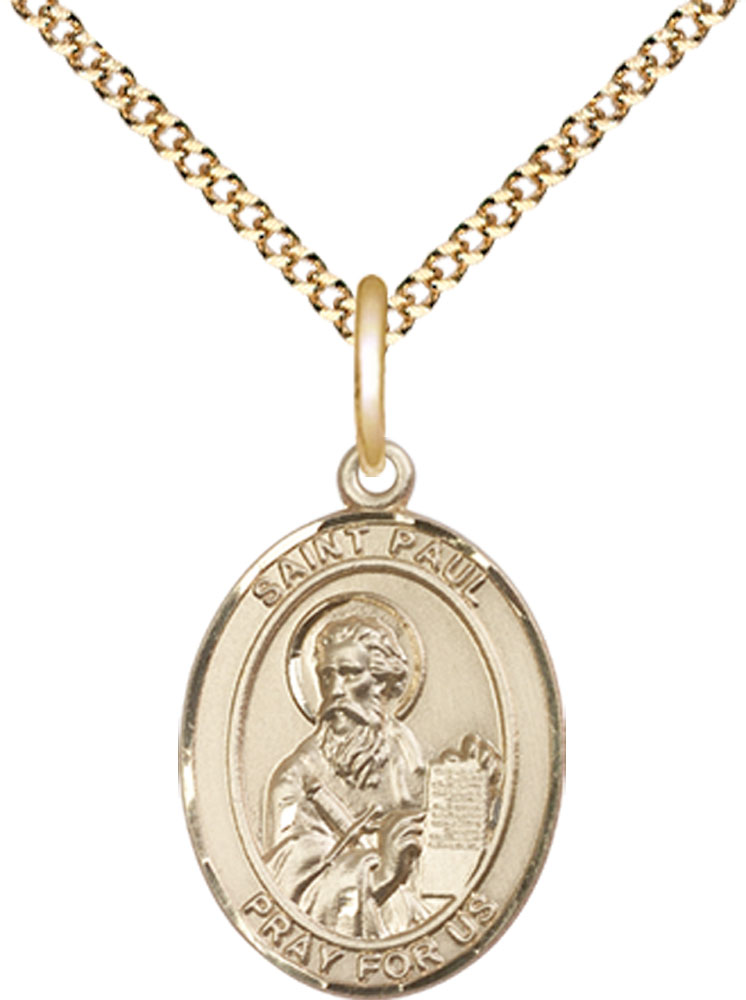 14kt Gold Filled Saint Paul the Apostle Pendant on a 18 inch Gold Plate Light Curb chain