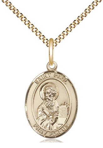 14kt Gold Filled Saint Paul the Apostle Pendant on a 18 inch Gold Plate Light Curb chain